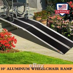 10' Folding Aluminum Wheelchair Ramp Portable Mobility Non-slip Scooter Carrier