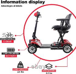 250W 4 Wheel Folding Mobility Portable Foldable Electric Scooter Travel New