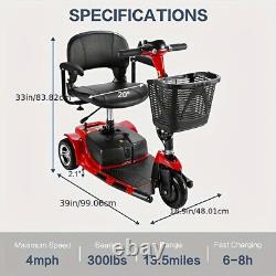 3-Wheel Folding Mobility Scooter Electric Wheelchair Seniors Travel 15.5 Miles