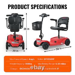 4 Wheels Mobility Scooter Folding Electric Wheel Chair 300W Home Travel Red