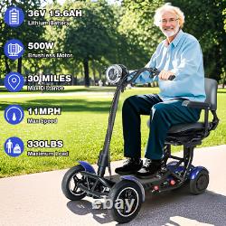 Foldable 4 Wheel Mobility Scooter Folding Drive Device for Seniors Adults 15.6Ah