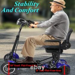 Foldable 4 Wheel Mobility Scooter Folding Drive Device for Seniors Adults (Blue)