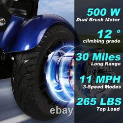 Foldable 4 Wheel Mobility Scooter Folding Drive Device for Seniors Adults (Blue)