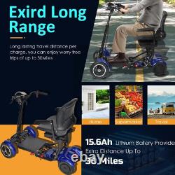 Foldable 4 Wheel Mobility Scooter Folding Drive Device for Seniors Adults (Blue)