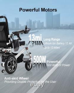 Foldable Power Wheelchair 500W 12Ah Lithium Battery Portable Travel Mobility