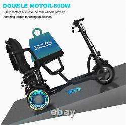Folding Mobility Electric Trike 36v 300w Dual Motor Lithium Black, 39x20x33 Inch
