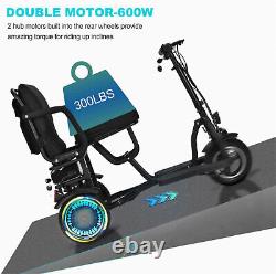 Folding Mobility Electric Trike 36v 600w Dual Motor Lithium Black, 39x20x33 Inch