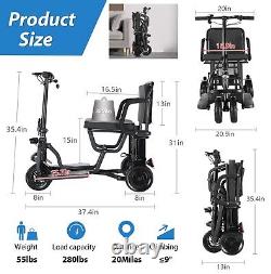 Four Wheel Adult Foldable Mobility Scooter, Battery Removable, 20 Miles Range