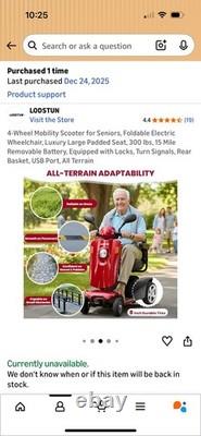 LODSTUN 4-Wheel Mobility Scooter, Foldable Electric, 15 Mile Range, USB, Basket
