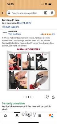 LODSTUN 4-Wheel Mobility Scooter, Foldable Electric, 15 Mile Range, USB, Basket