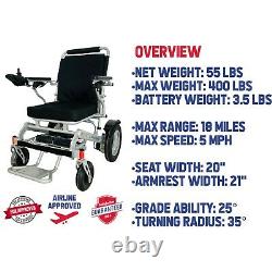 PARS Reclining Lightweight Folding Electric Wheelchair 400lbs Max 500W- 18 miles