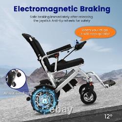 Silver Foldable Electric Wheelchair for Adults, 12AH Battery, 15Miles Distance
