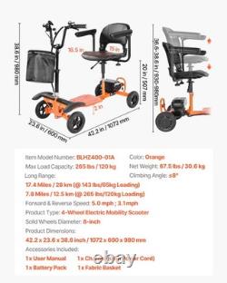 VEVOR 4-Wheel Folding Mobility Scooter Electric Mobility Scooter 265lbs Capacity