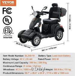 VEVOR Heavy Duty 4-Wheel Mobility Scooter. 500lbs Capacity, 31 Miles Long Range