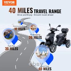 VEVOR Heavy Duty 4-Wheel Mobility Scooters 40 Miles 3-Speed 500W 450lbs Capacity