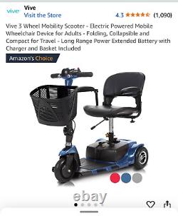 Vive 3 Wheel Mobility Scooter Electric Powered Mobile Compact Wheelchair