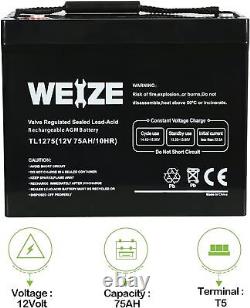 Weize 12V 75AH Deep Cycle Battery SLA for Scooter Wheelchair Mobility UB12750