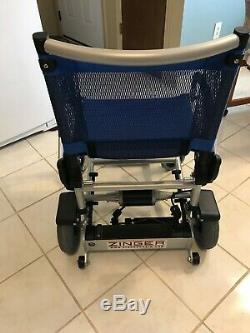 Zinger Powered Chair, blue, 3 speeds, 47 lbs, folds in one step, lift in car