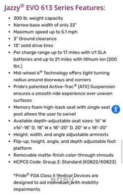 Fauteuil roulant électrique alimenté Pride JAZZY Evo 613