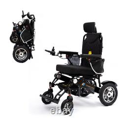 Fauteuil roulant électrique pliable et portable avec télécommande de reclinaison manuelle - Noir