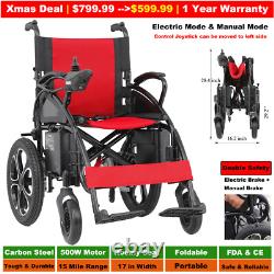 Fauteuil roulant électrique pliable pour adultes et seniors, 500W, robuste, en acier carbone, approuvé par la FDA