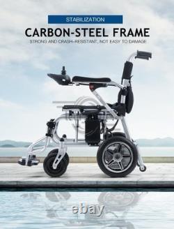 Fauteuil roulant électrique tout terrain pliable argenté pour adultes avec batterie longue portée