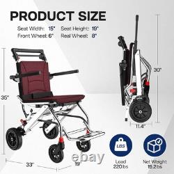 Fauteuil roulant portable pliable léger de 19,2 lbs avec tige de traction rétractable et support