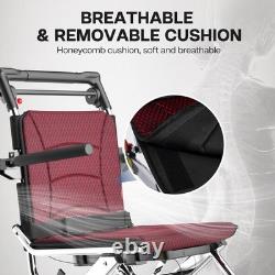 Fauteuil roulant portable pliable léger de 19,2 lbs avec tige de traction rétractable et support
