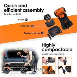 Nouveau scooter de mobilité électrique à 4 roues Orange Easy Fold avec fauteuil roulant léger.