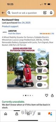 Scooter de Mobilité 4 Roues LODSTUN, Électrique Pliable, Autonomie de 15 Milles, USB, Panier