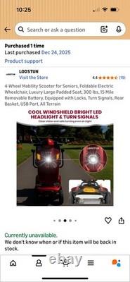 Scooter de Mobilité 4 Roues LODSTUN, Électrique Pliable, Autonomie de 15 Milles, USB, Panier