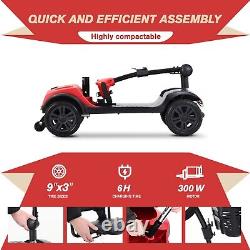 Scooter de mobilité Metro 4 roues, fauteuil roulant électrique compact, appareil rouge.