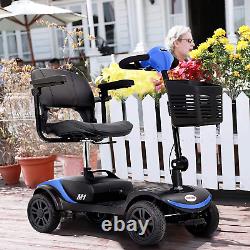 Scooter de mobilité à 4 roues, fauteuil roulant motorisé, appareil électrique compact, métro bleu.
