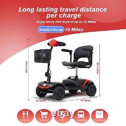 Scooter de mobilité à 4 roues, fauteuil roulant motorisé, dispositif électrique compact pour voyager, rouge.