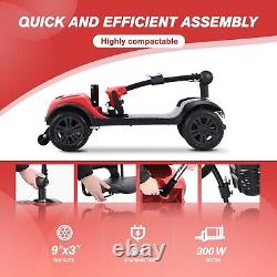 Scooter de mobilité à 4 roues, fauteuil roulant motorisé, dispositif électrique compact pour voyager, rouge.