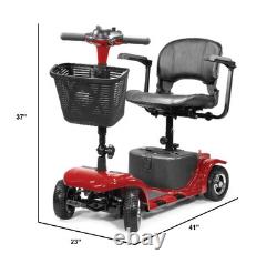 Scooter de mobilité électrique à 4 roues, fauteuil roulant pliant, moteur de 180W, rouge