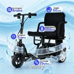 Scooter de mobilité pliant à 3 roues pour adultes, frein électromagnétique, batterie de 12AH