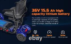 Scooter de mobilité pliant à 4 roues pour seniors et adultes (Bleu)